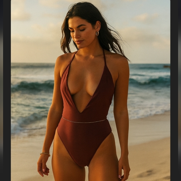 Shein Plunging One Piece Swimsuit Criss Cross Strap Back - Picture 1 of 7